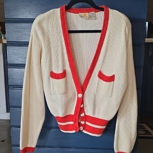 Claiborne Cream and Red Women's Cardigan Sweater